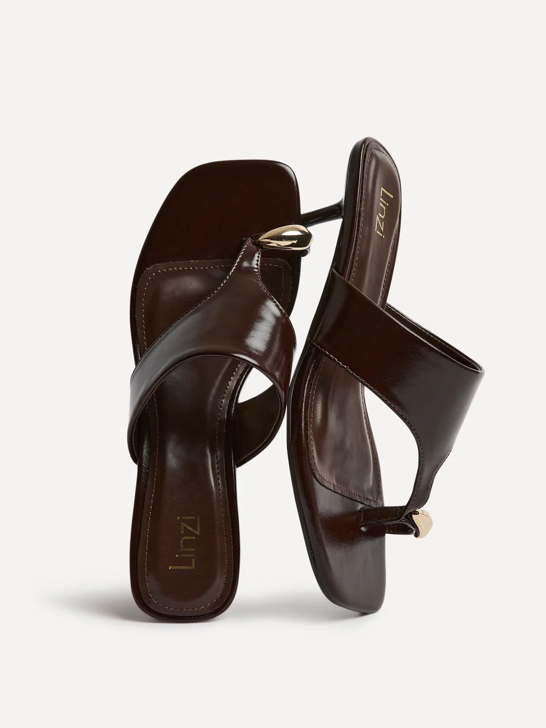 Manhattan Brown Faux Leather Mule Heels | Linzi Shoes