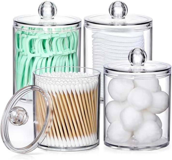 4 Pack Acrylic Qtip Holder Dispenser for Cotton Swabs, Swab Holder Canisters with Lid for Q-Tips,... | Amazon (US)