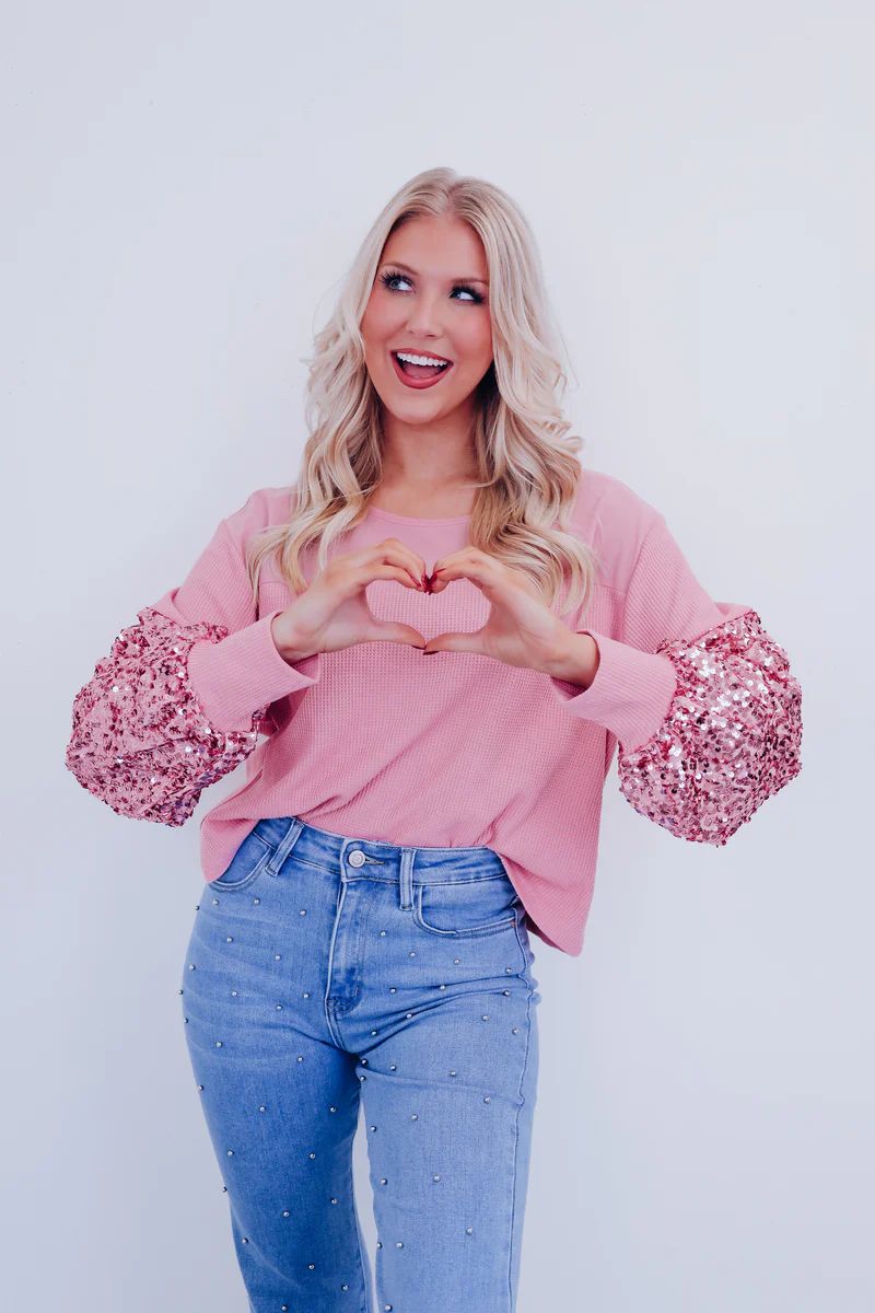 Mesmerizing Sequin Sleeve Crop Top - Pink | Whiskey Darling Boutique