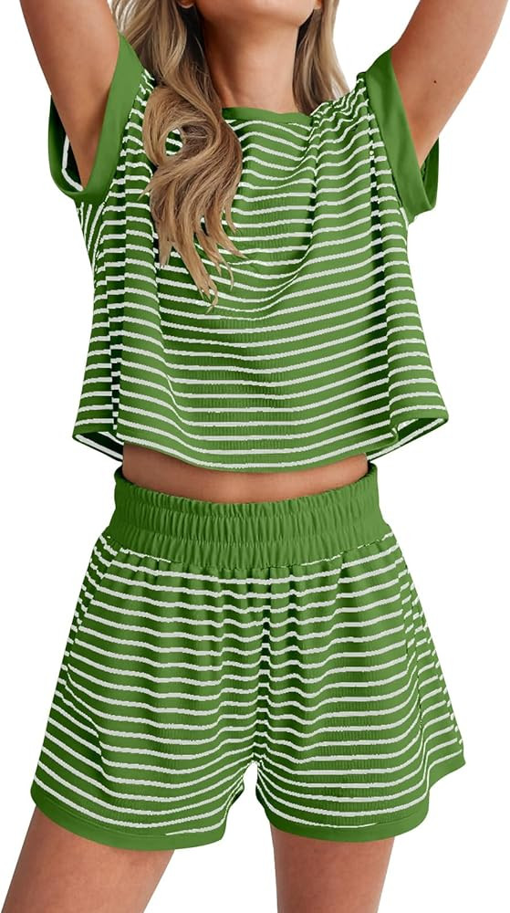 ANRABESS Womens Pajama Sets Striped 2 Piece Lounge Shorts PJ Set Short Sleeve T Shirts 2026 Casua... | Amazon (US)