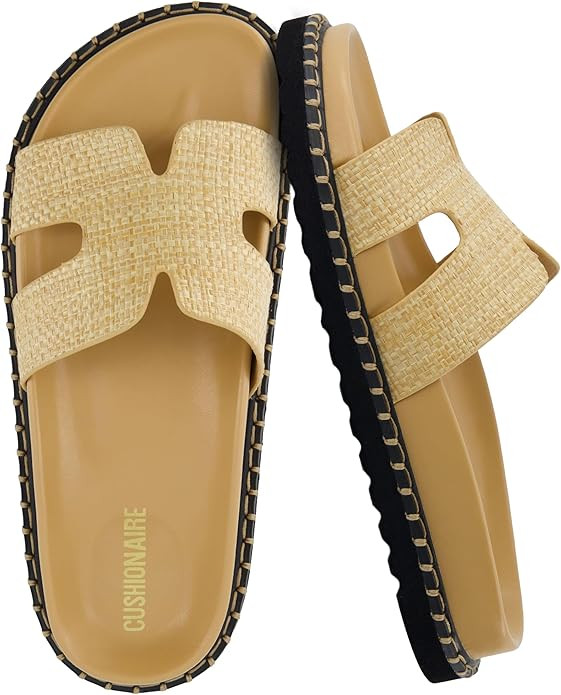 CUSHIONAIRE Crisp Women’s Slide Sandal – Faux Leather Cutout Slip-On with Artisan Stitching &... | Amazon (US)