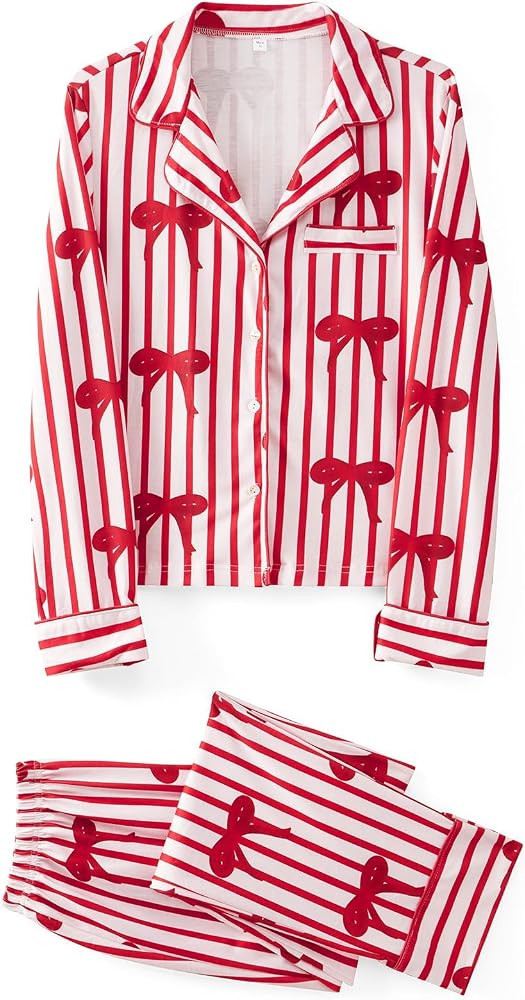 Mommy and Me Christmas Pj Set 2 Piece Outfit Cute Graphic Shirt Pants with Bows Pajamas for Women... | Amazon (US)