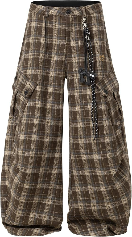 Aelfric Eden Plaid Cargo Pants Mens Womens Wide Leg Baggy Barrel Flannel Y2K Vintage Streetwear C... | Amazon (US)