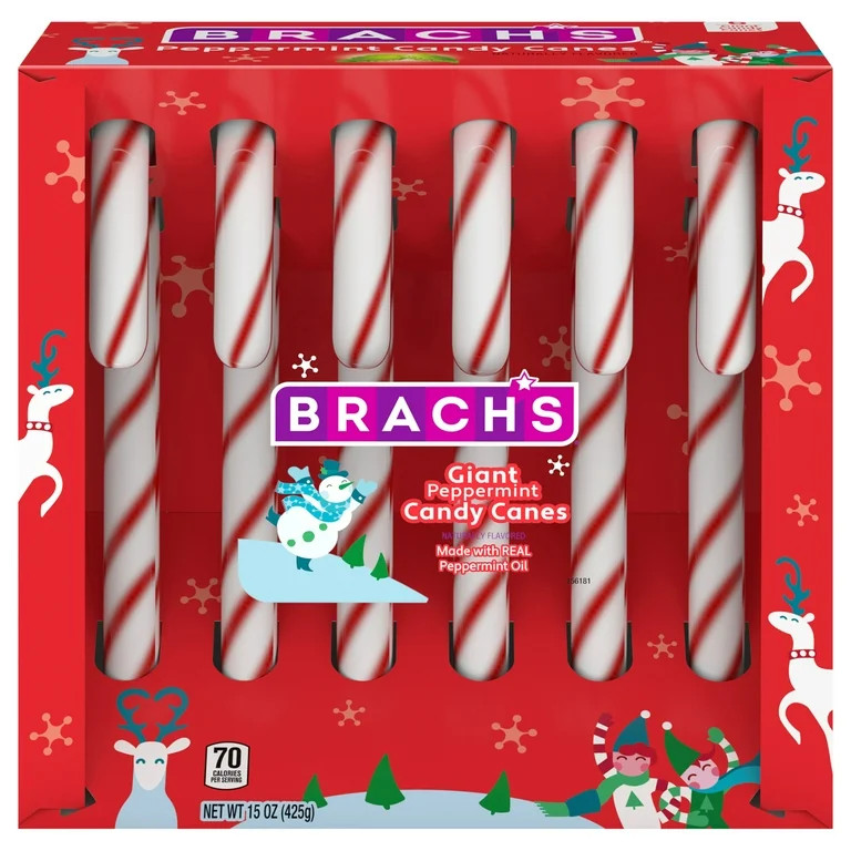 Brach's Giant Peppermint Holiday Candy Canes, Christmas Candy, 15 oz, 6 Count Box | Walmart (US)