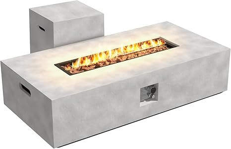 UPHA 56'' Patio Propane Gas Concrete Fire Pit Table, Rectangular with Weather-Resistant Pit Cover... | Amazon (US)