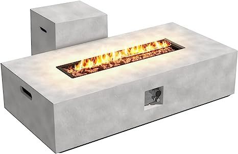 UPHA 56'' Patio Propane Gas Concrete Fire Pit Table, Rectangular with Weather-Resistant Pit Cover... | Amazon (US)