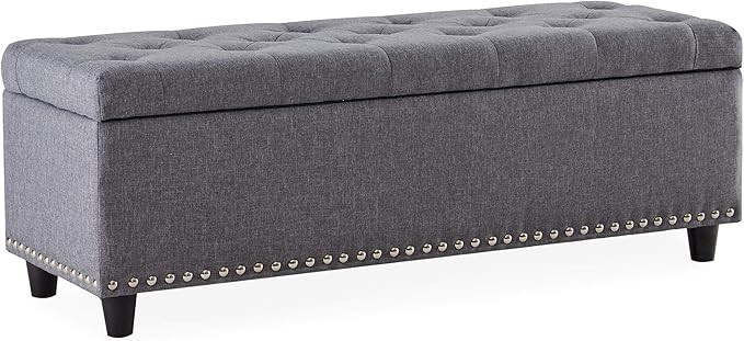 BELLEZE 48" Rectangular Gray Storage Fabric Ottoman Bench Tufted Footrest Lift Top | Amazon (US)