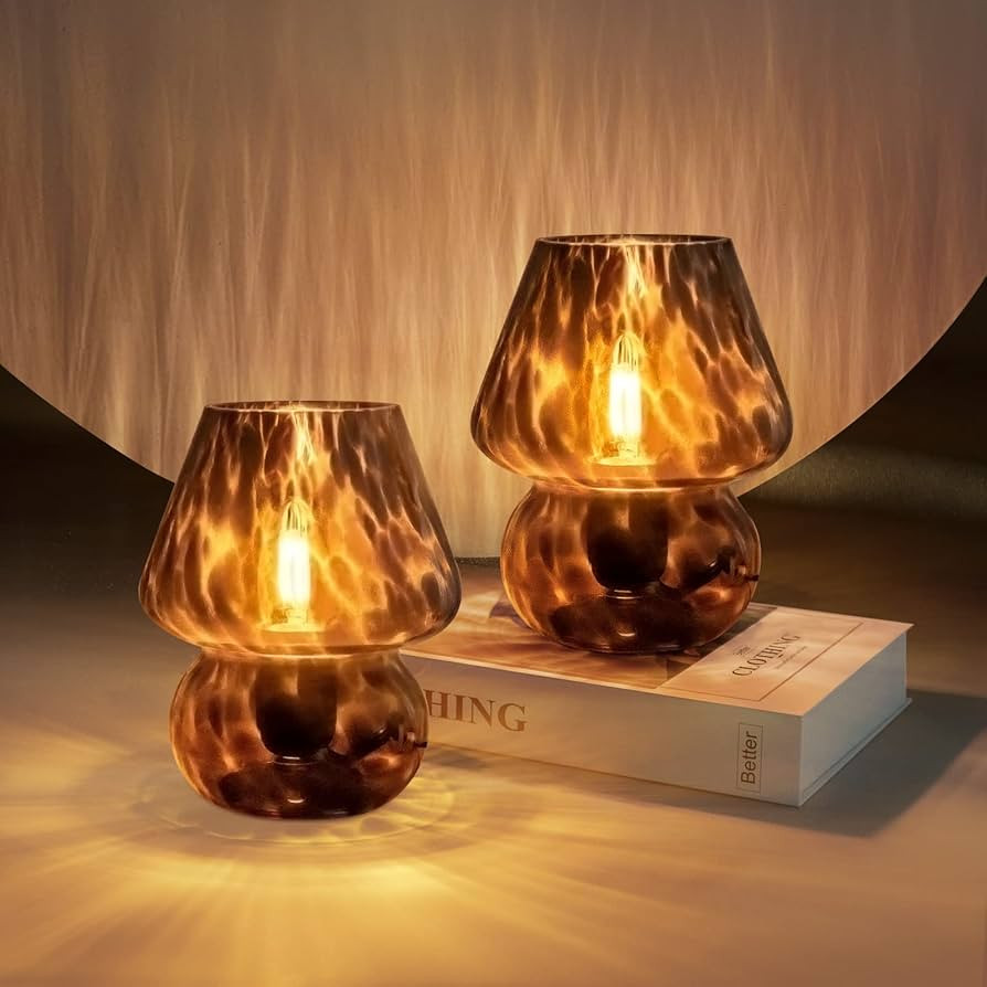 ONEWISH Mushroom Lamp Small Vintage Table Lamp for Bedroom Set of 2, Nightstand Bedside Lamp Tran... | Amazon (US)