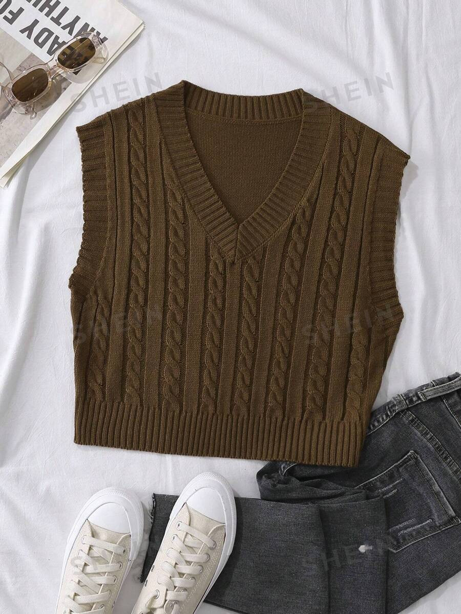 SHEIN MOOSTA Cable Knit Sweater Vest | SHEIN