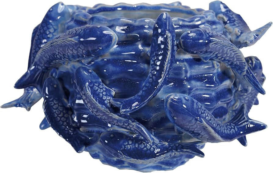 Creative Co-Op Round Handmade Stoneware Planter with 3D Fish in Reactive Glaze, Blue | Amazon (US)