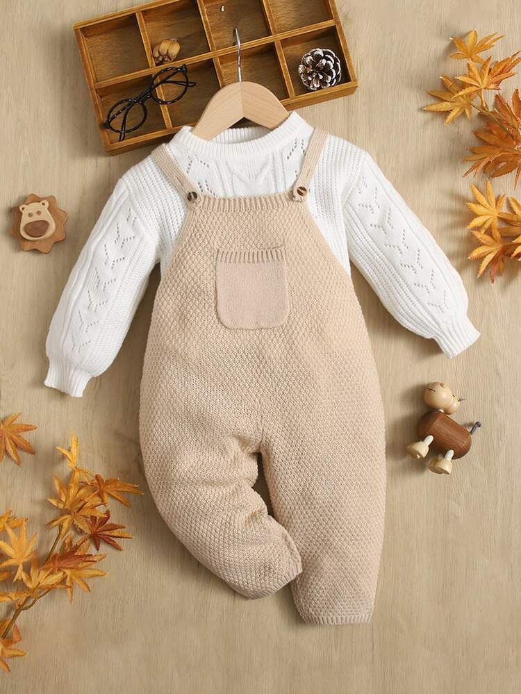 SHEIN Baby Pocket Front Overall Knit Jumpsuit Without Sweater | SHEIN