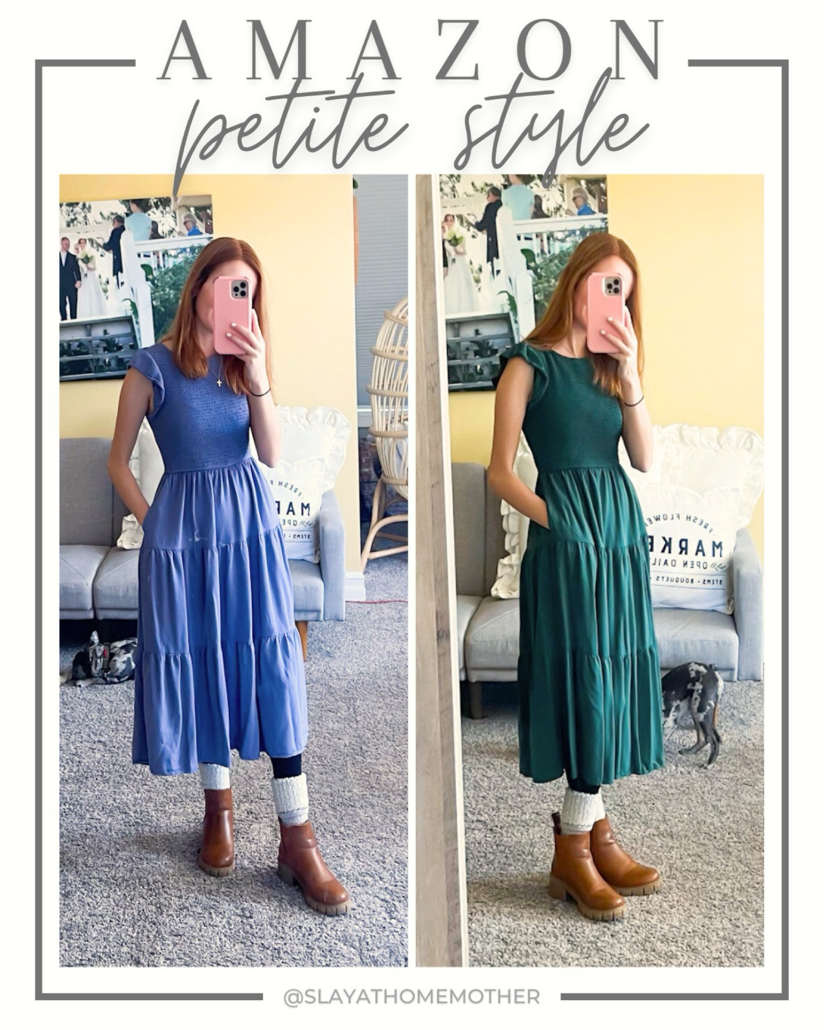 Love these smocked Amazon dresses! Comfortable, easy to dress up or down. Wearing size XS in both, fits tts. Tea length dress. 

Petite dresses, petite dress, petite hourglass, modest outfits, spring cardigan, spring cardigan, Easter dress, Easter outfit 

#LTKfindsunder50 #LTKSpringSale #LTKsalealert