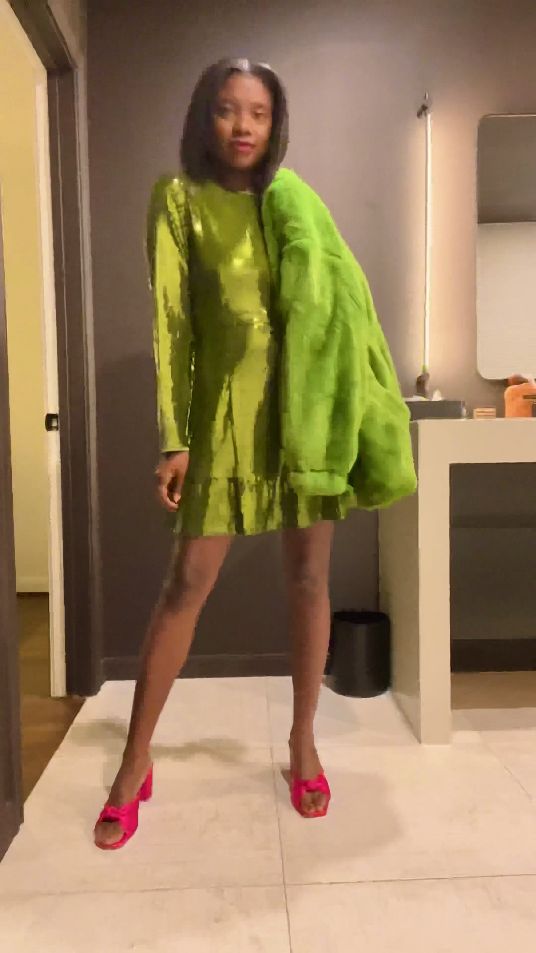 Walmart finds! Green sequins mini dress 
With ruffle hem, faux fur green jacket and pink satin mules. 

#LTKHoliday #LTKstyletip #LTKunder100