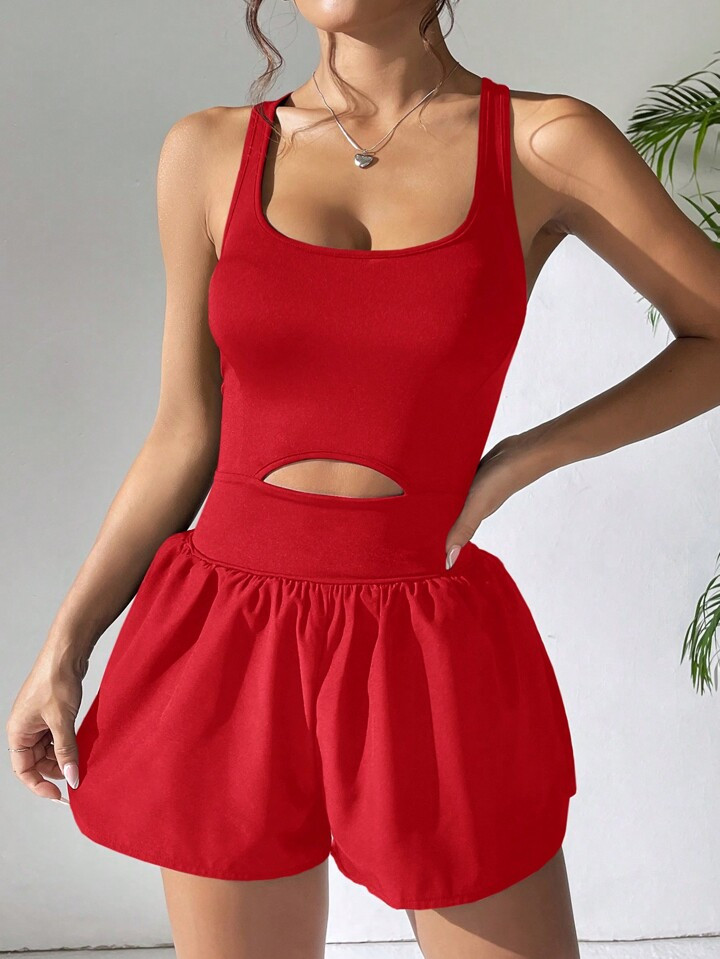 SHEIN EZwear Summer Sports Slim Fit Cool Feeling Cut Out Romper | SHEIN