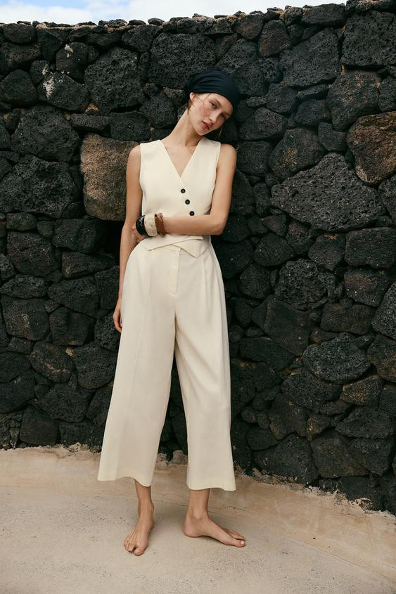 LINEN BLEND WAISTCOAT JUMPSUIT | Zara UK