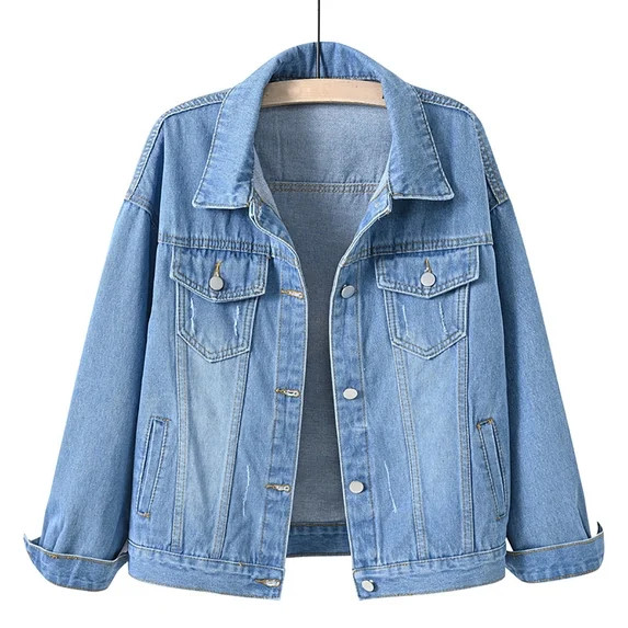 Jean Jacket Women Spring Fall Solid Color Denim Long Sleeve Jacket For A Classic Everyday Layered... | Walmart (US)