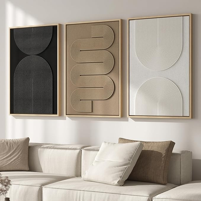 Amazon.com: Large 3D Textured Framed Boho Modern Neutral Abstract Wall Art for Living Room, 3 Pie... | Amazon (US)