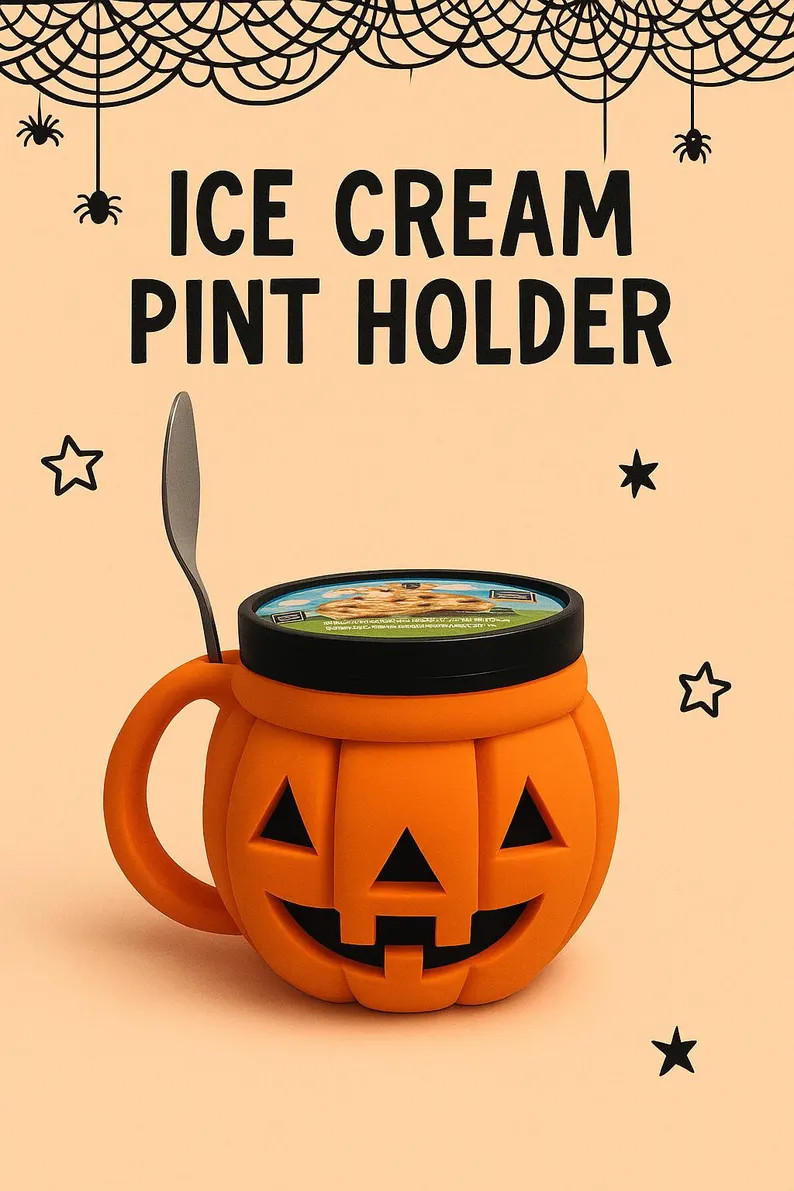 Pumpkin Ice Cream Pint Holder \u2013 Ice Cream Sleeve\u20133D Printed Jack O\u2019Lantern Cozy, H... | Etsy (Global)