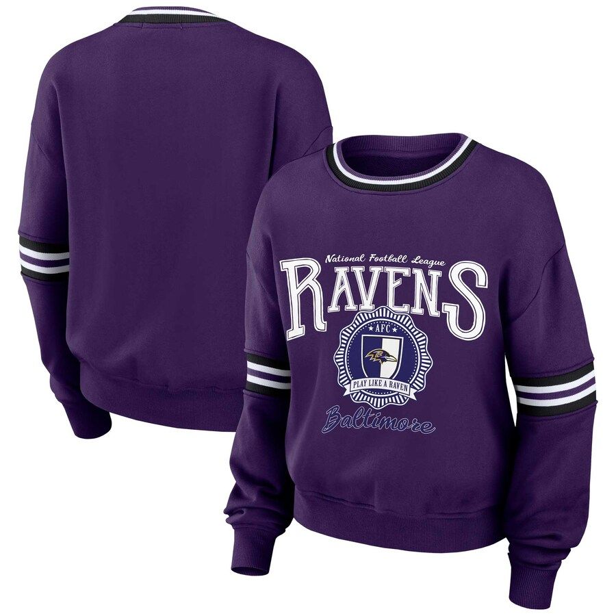 Baltimore Ravens WEAR by Erin Andrews Women's Prep Crew Sweatshirt - Purple | Fanatics