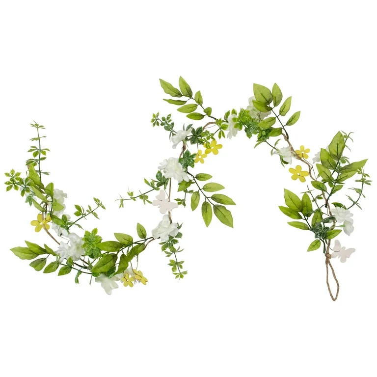 4' White Floral and and Mixed Foliage Spring Garland | Walmart (US)