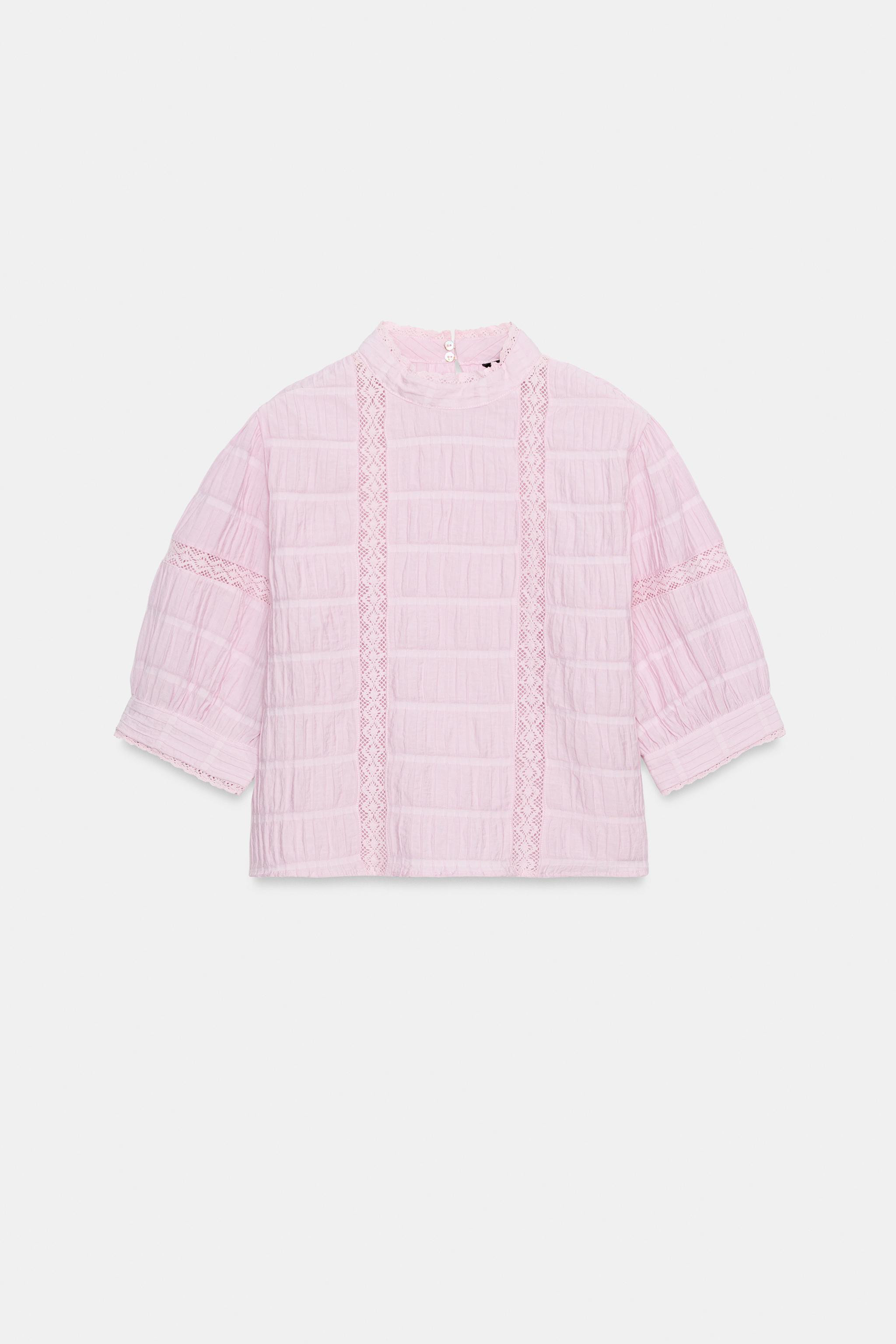 LACE TRIM BALLOON SLEEVE SHIRT | Zara UK