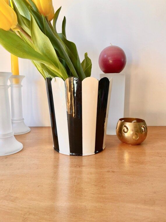 Classic black and white stripe pail / storage / vase | Etsy (US)