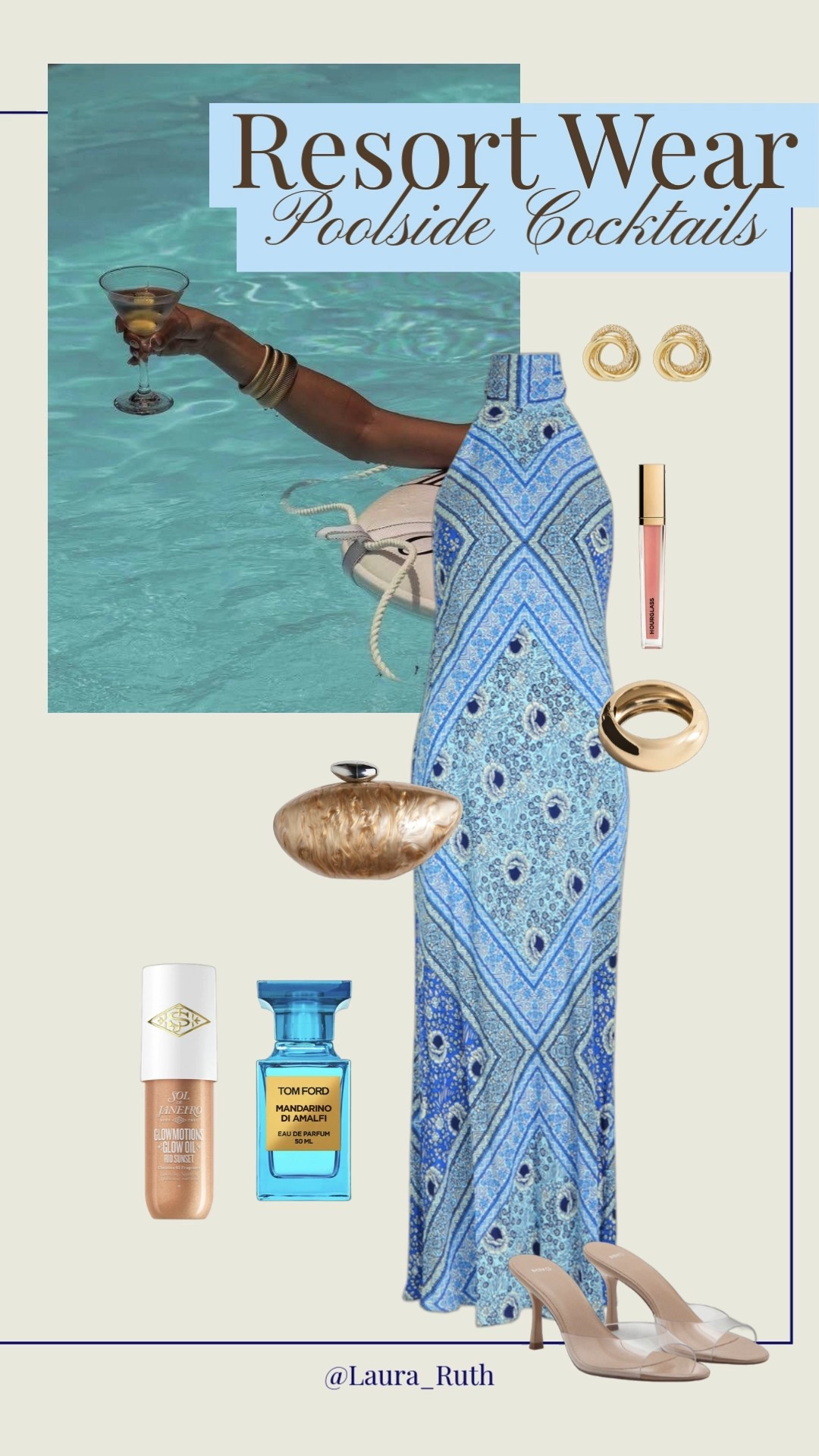 Poolside cocktails call for elevated resort wear 💙🍸 effortless, polished, and made for golden hour. Halterneck maxi dress with gold details, resort wear 2026 

#LTKluxury #LTKtravel #LTKuk