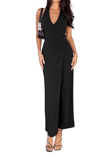 PRETTYGARDEN Halter Dresses for Women 2026 Elegant Classy Spring V Neck Tie Backless Summer Wedding Guest Cocktail Midi Dress(Black,X-Large) | Amazon (US)