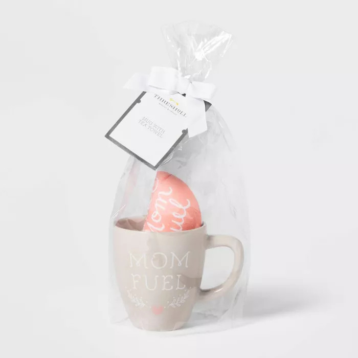 16oz Stoneware Mom Fuel Mug and Tea Towel Set Gray - Threshold™ | Target