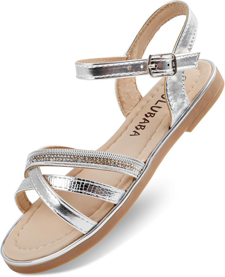 Girls Dress Summer Sandals for Girls Open Toe Flat Sandals with Ankle Strap Flower Girl Wedding P... | Amazon (US)