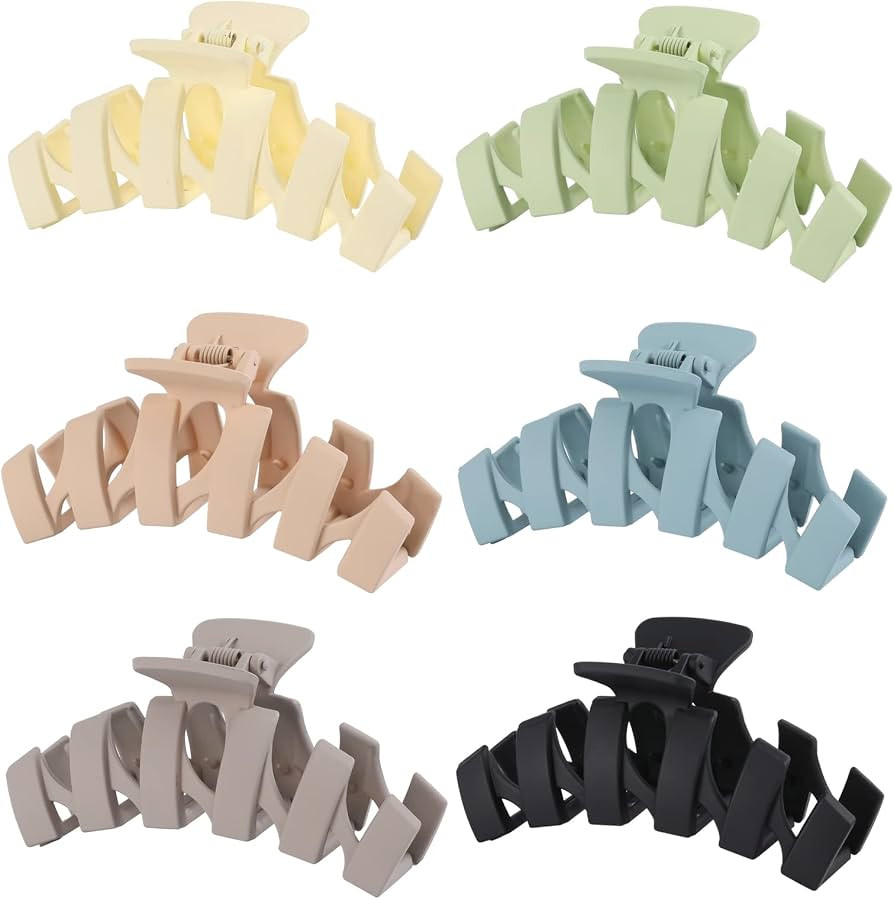 6 PCS Hair Clips, Strong Hold Matte Clips for Thick Hair, Extra Hair Claw Clips for Women Men, La... | Amazon (US)