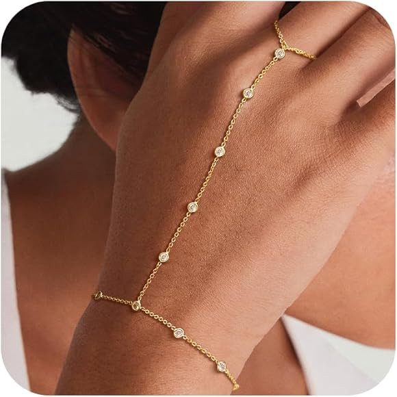 HABIKIP Gold Hand Chain Bracelet for Women, 14K Gold Plated Finger Ring Bracelets for Women Trend... | Amazon (CA)