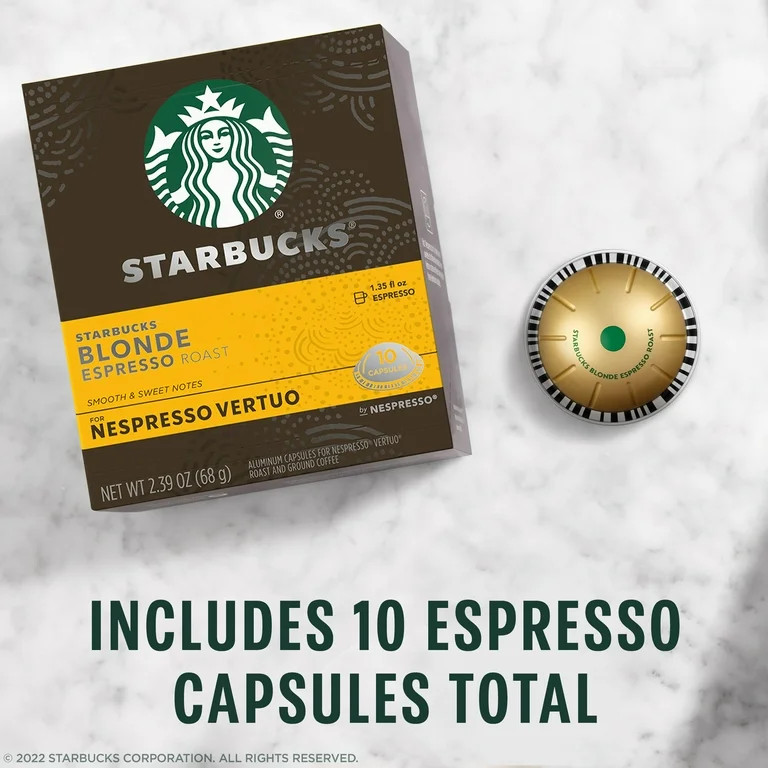 Starbucks Blonde Espresso Light Roast for Nespresso Vertuo Capsules, 10 Count Box | Walmart (US)