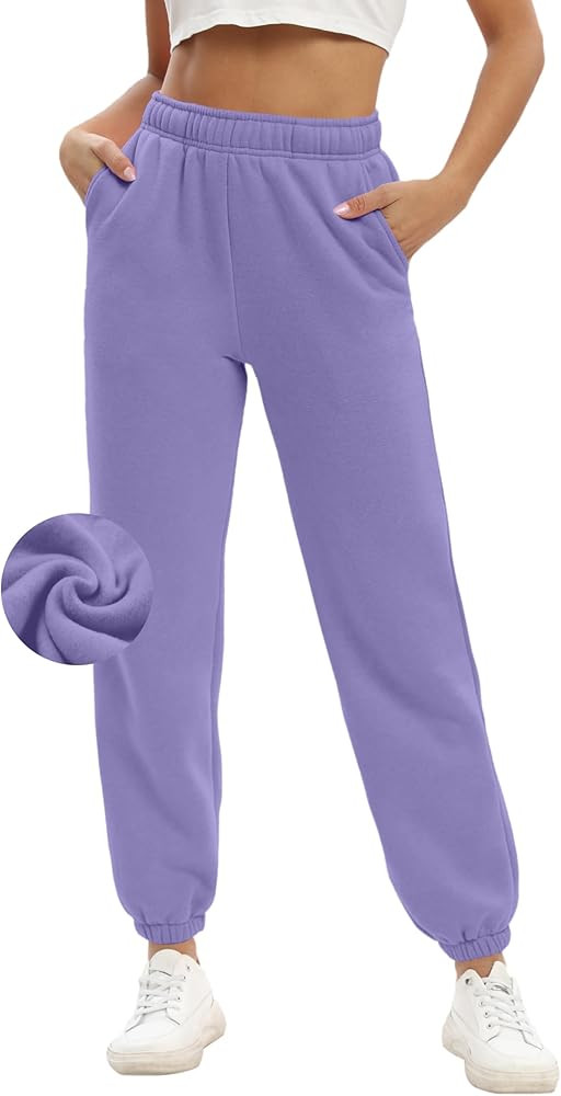 Women's Casual Fleece Sweatpants High Waisted Cinch Bottom Lounge Baggy Joggers Pants | Amazon (US)