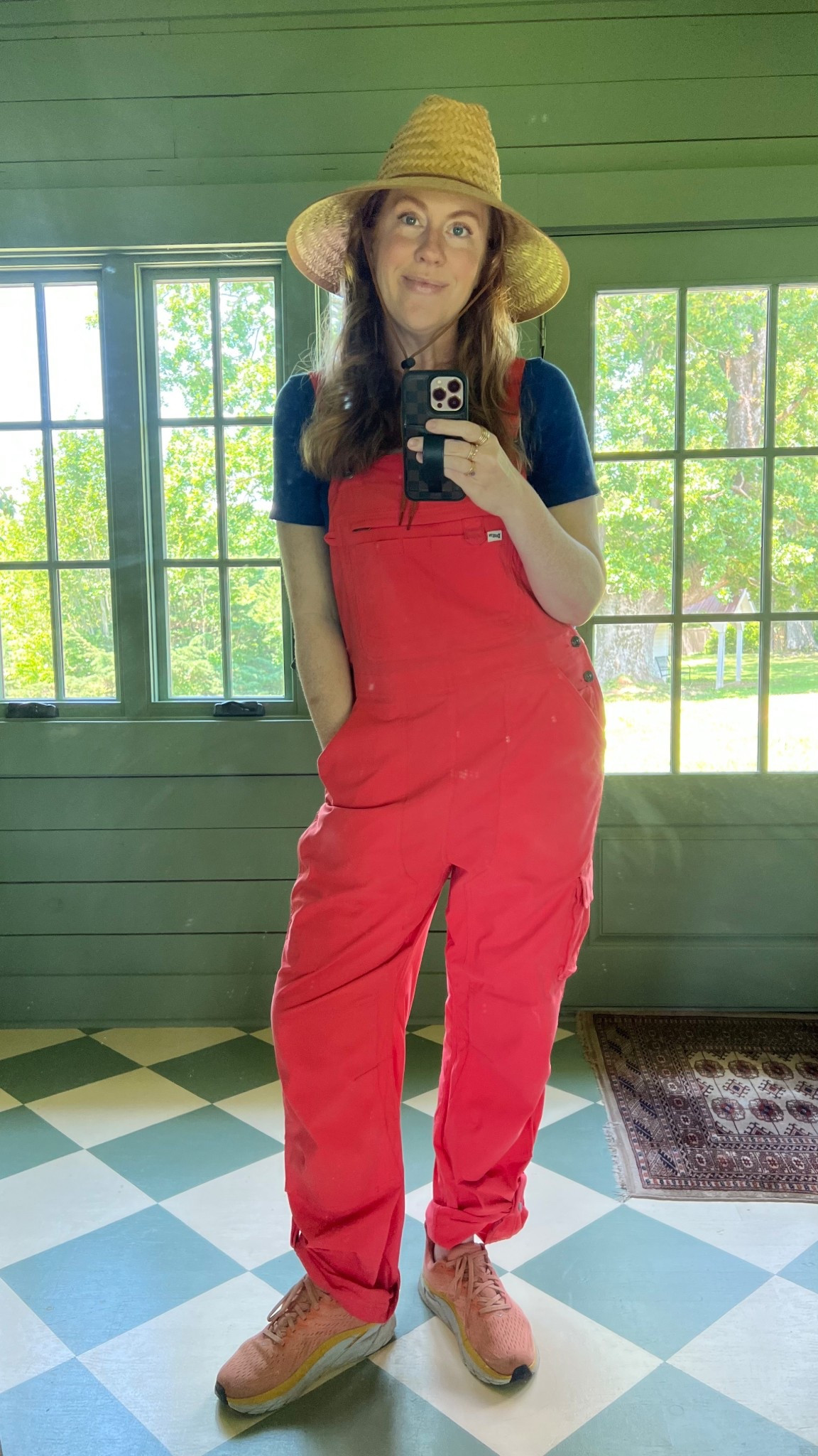Just got this hat for gardening and walking around the property. Provides a great shade to my face. Love! My favorite overalls and hokas and a go-to shirt that is super flattering. 

#LTKSeasonal #LTKActive #LTKOver40