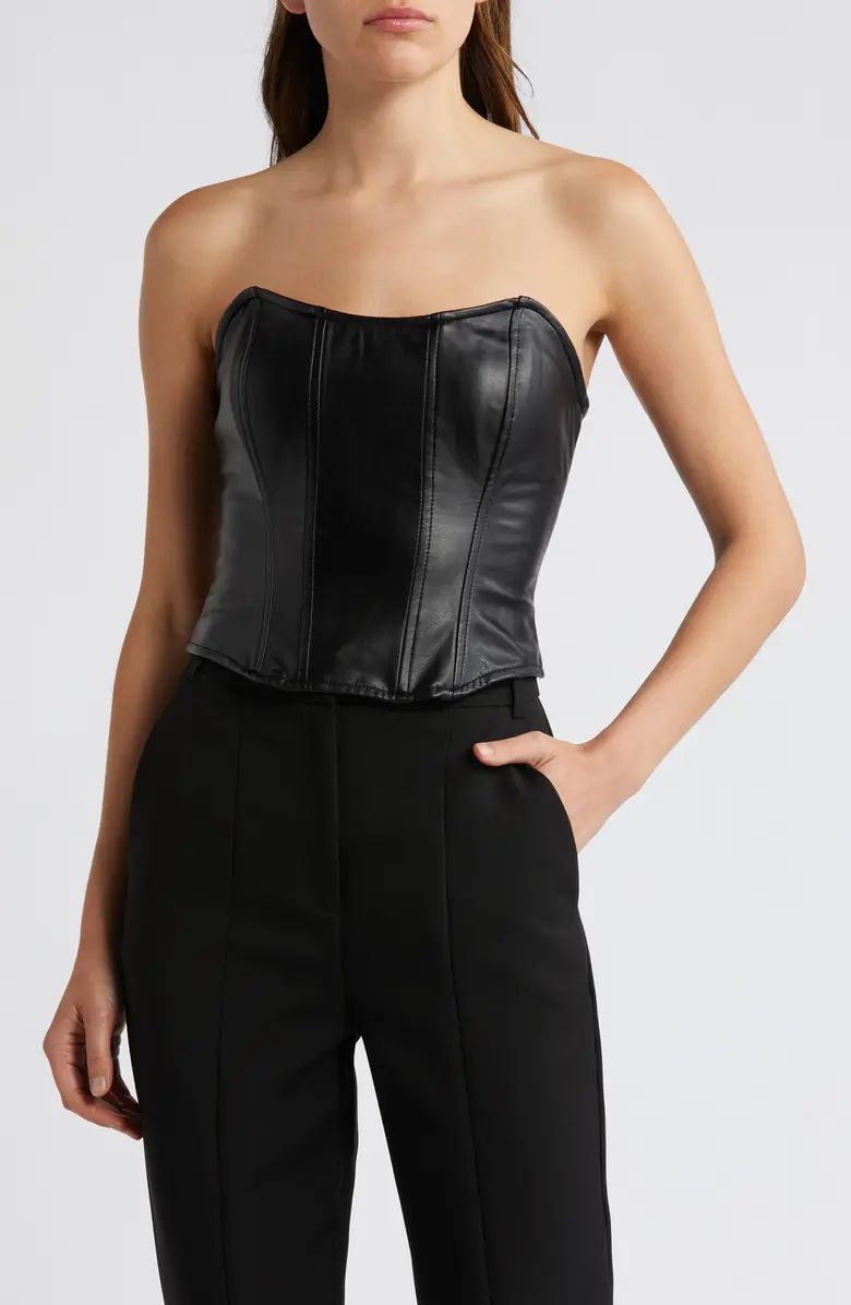 Topshop Faux Leather Strapless Corset Crop Top | Nordstrom | Nordstrom