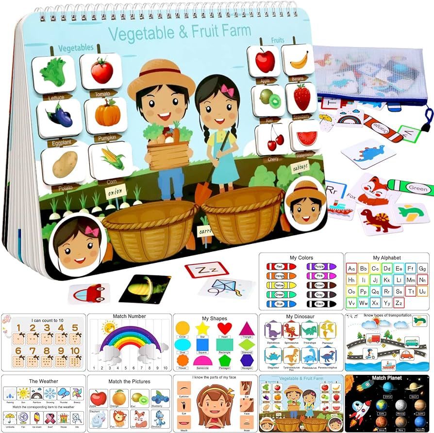 Busy Book for Kids, Montessori Autism Sensory Educational Toys, 12 Pages Toddler Preschool Activi... | Amazon (US)
