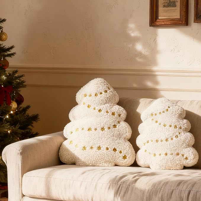 DN DECONATION Juego de 2 almohadas decorativas para árbol de Navidad, color blanco, de piel sint... | Amazon (US)