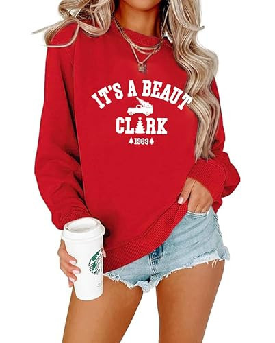 Christmas Sweatshirts for Women It's A Beaut Clark Sweatshirts Xmas Holiday Crewneck Long Sleeve Pullover Red | Amazon (US)