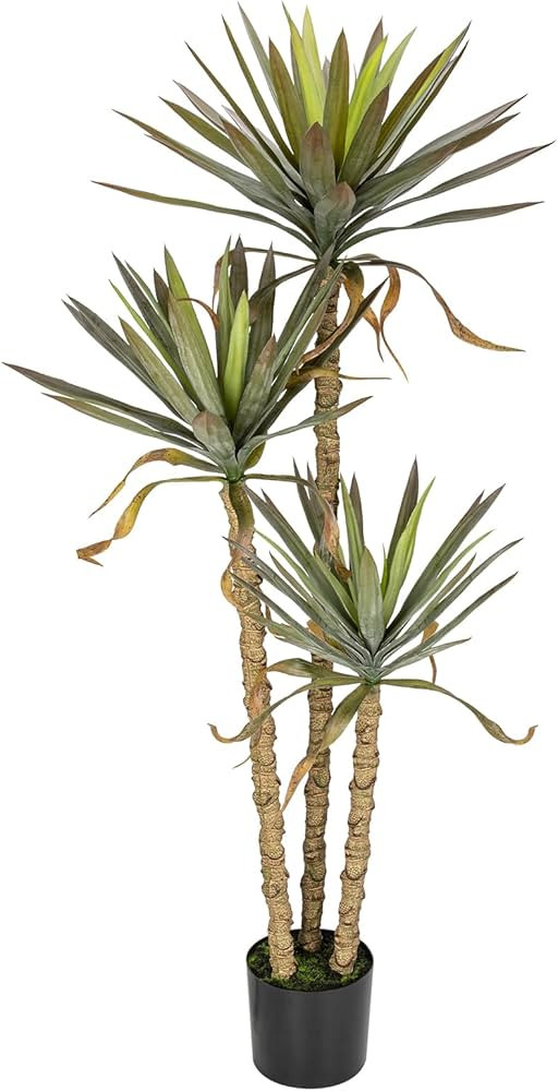 Briful 5 Ft Tall Artificial Plants Fake Yucca Palm Tree Faux Agave Plants Decorative Artificial Plants House Plant for Living Room Home Office Decor Indoor Outdoor | Amazon (US)