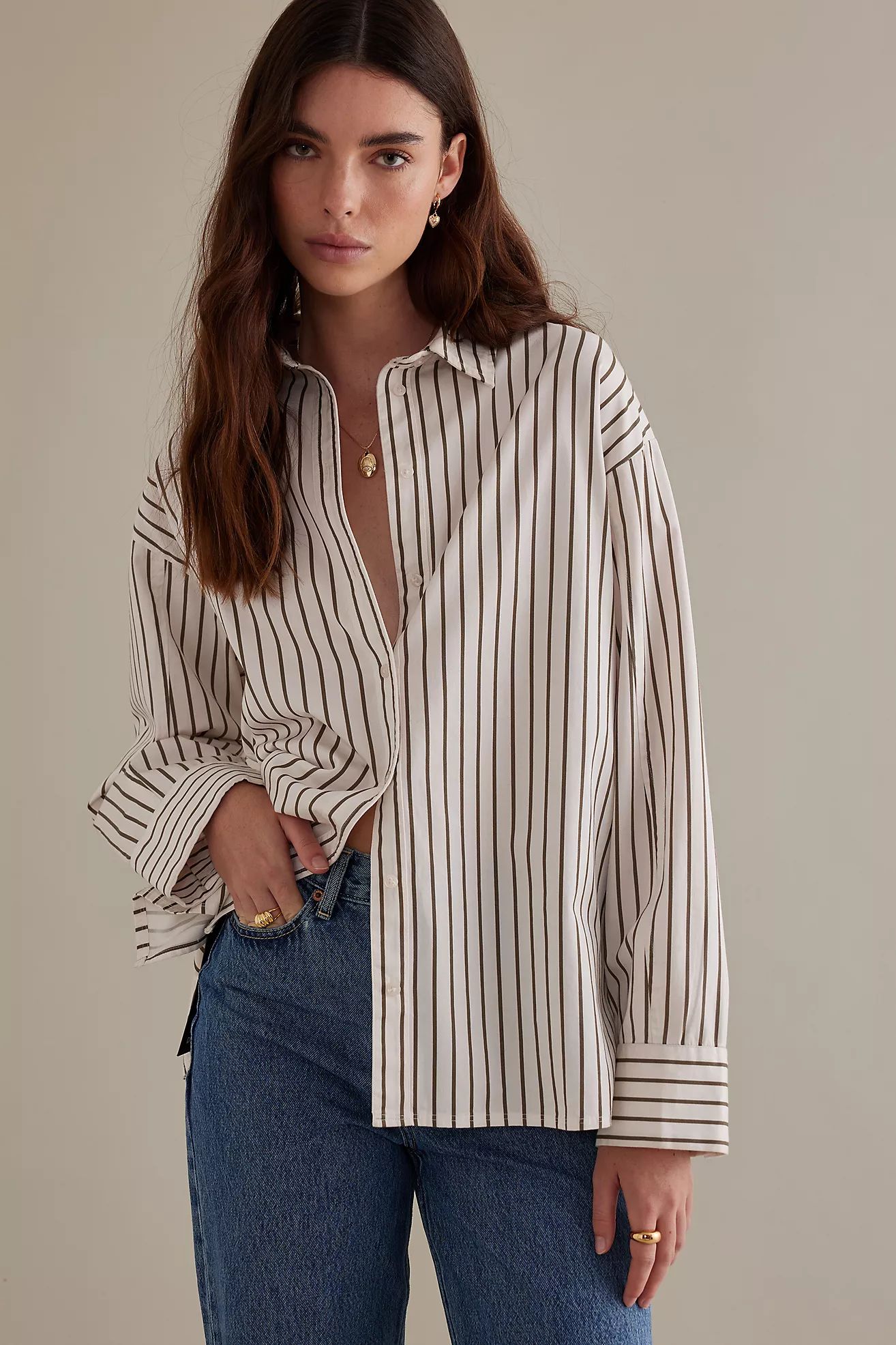 Selected Femme Elia Long-Sleeve Stripe Cotton Shirt | Anthropologie (UK)