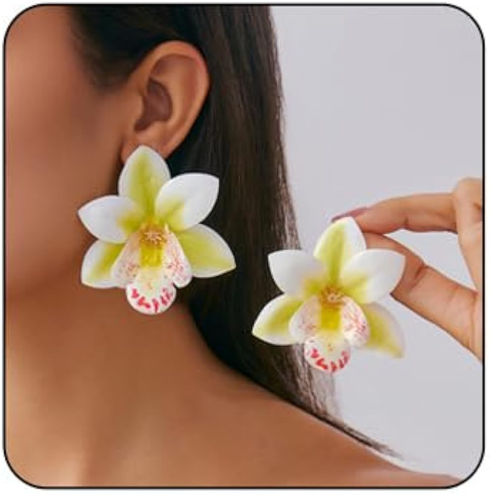 Colorful Orchid Flower Stud Earrings for Women Exaggerated Big Flower Floral Earrings Vibrant Ora... | Amazon (US)