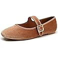 Trary Women's Ballet Flats,Square Toe Velvet Mary Jane Shoes Women,Comfortable Dress Shoes for Wo... | Amazon (US)