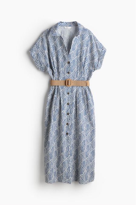 Blue and white patterned belted midi shirt dress 

#LTKfindsunder100 #LTKSeasonal #LTKstyletip