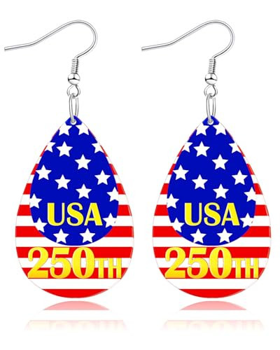 American Flag Earrings for Women 4th of July Outfits Accessories Patriotic Red White Blue 250 Anniversary USA Flag Earrings Acrylic Drop Dangle Earring for Womens Independence Day Jewelry Gifts-250th | Amazon (US)