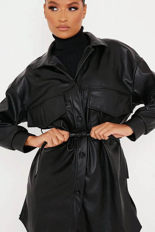 Black Faux Leather Shacket | ISAWITFIRST UK