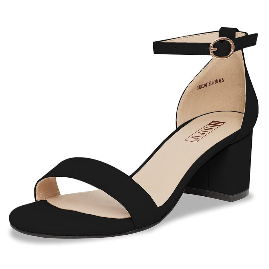 IDIFU Women's Cookie-LO Low Block Heels Chunky Sandals Ankle Strap Wedding Dress Pump Shoes | Amazon (US)