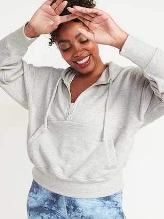 Loose Cropped Quarter-Zip Hoodie for Women | Old Navy (US)
