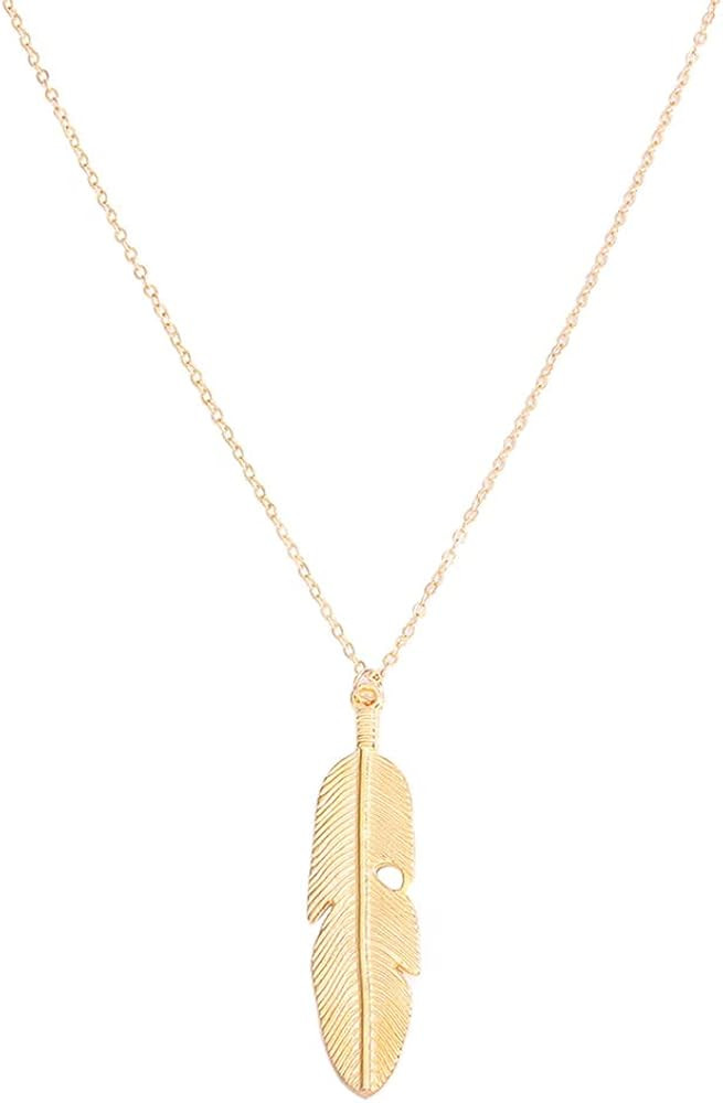 Yalice Boho Feather Pendant Necklace Chain Long Leaf Necklaces Jewelry for Women and Girls | Amazon (US)