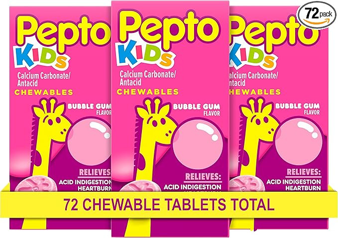 Pepto Kid's Chewable Tablets for Heartburn, Acid Indigestion, Sour Stomach, and Upset Stomach, Bu... | Amazon (US)
